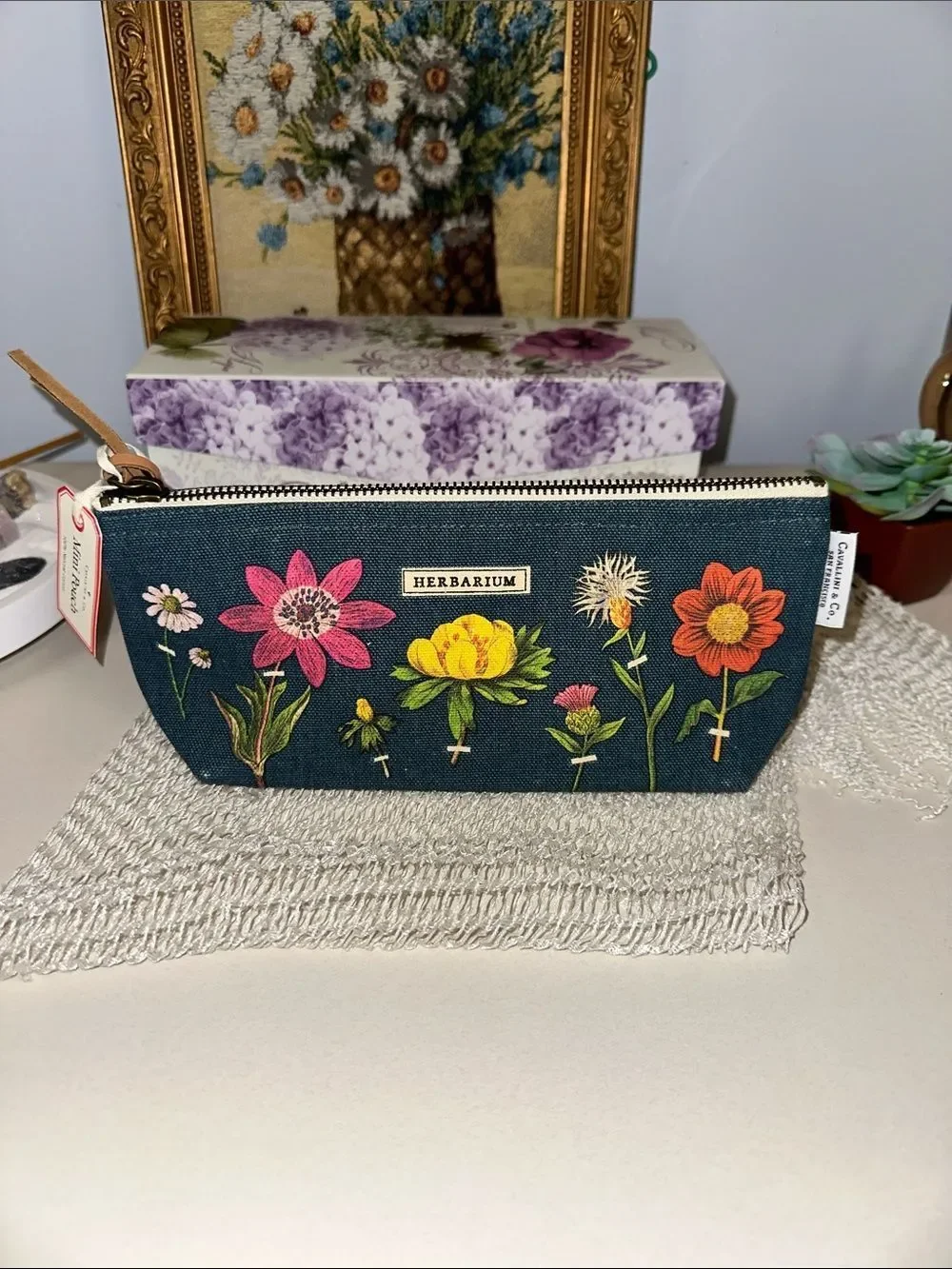 Cavallini & Co HERBARIUM natural blue pink green vintage mini pouch 100% cotton